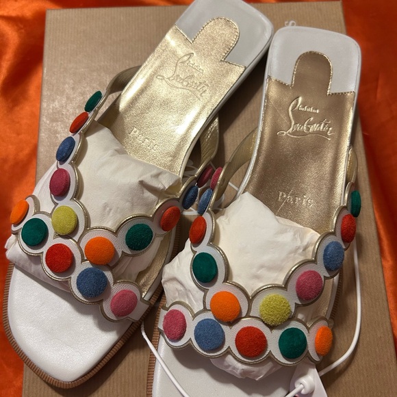 Christian Louboutin Gold Multicolor Slide Sandals - Picture 1 of 4